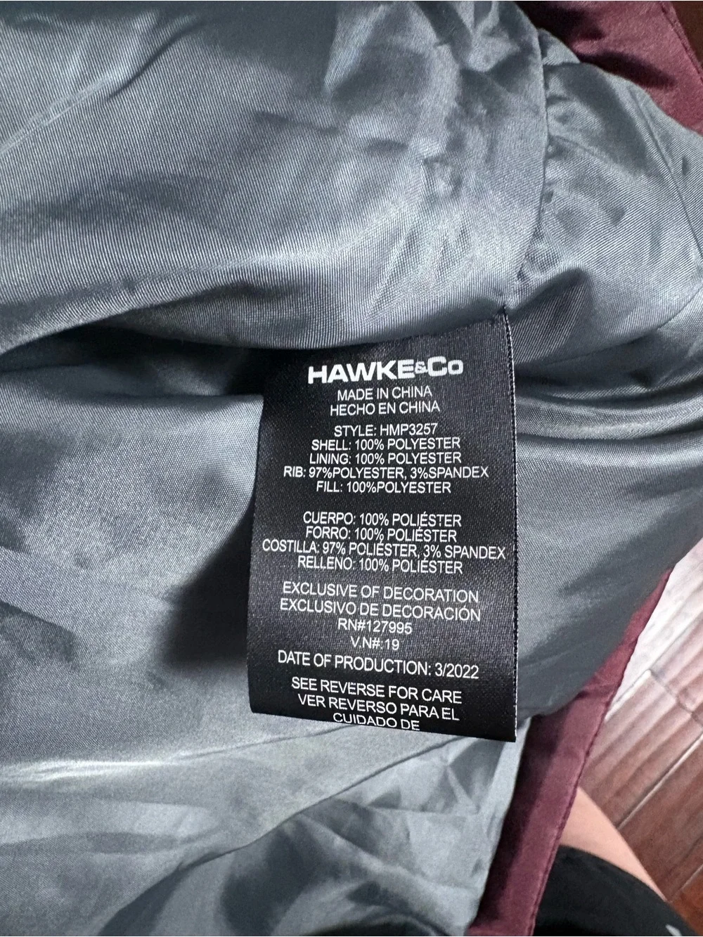 Hawke & Co Mens Quilted Bomber Jacket - Burgundy~minimal wear